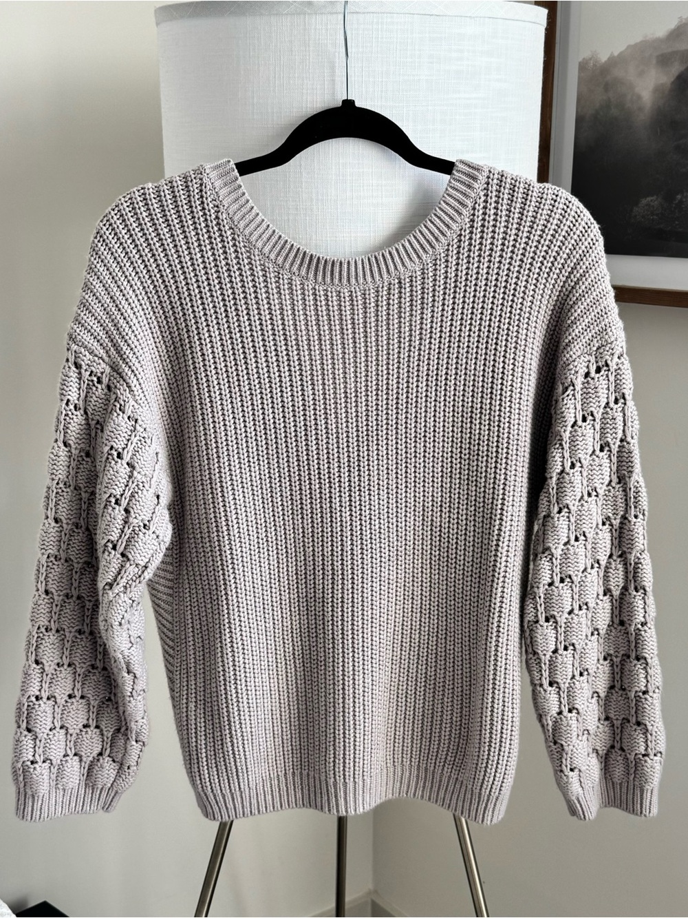 Express Textured Knit Sweater Gray Beige Knot Cable Sleeve Size M